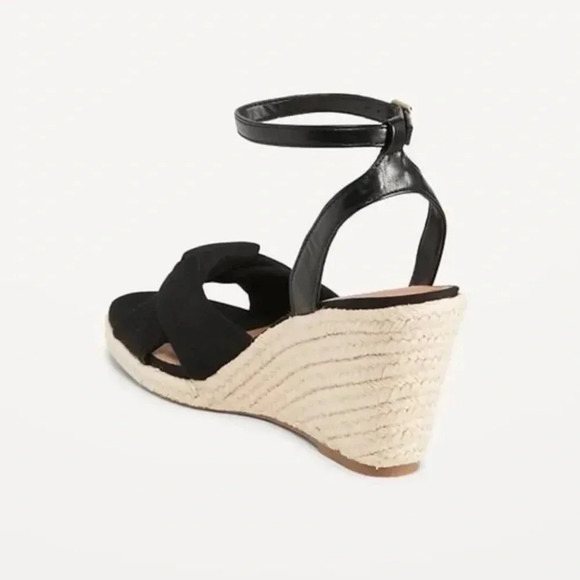 OLD NAVY Knotted Canvas Espadrille Wedge Sandals‎ in Black Jack - Picture 3 of 11